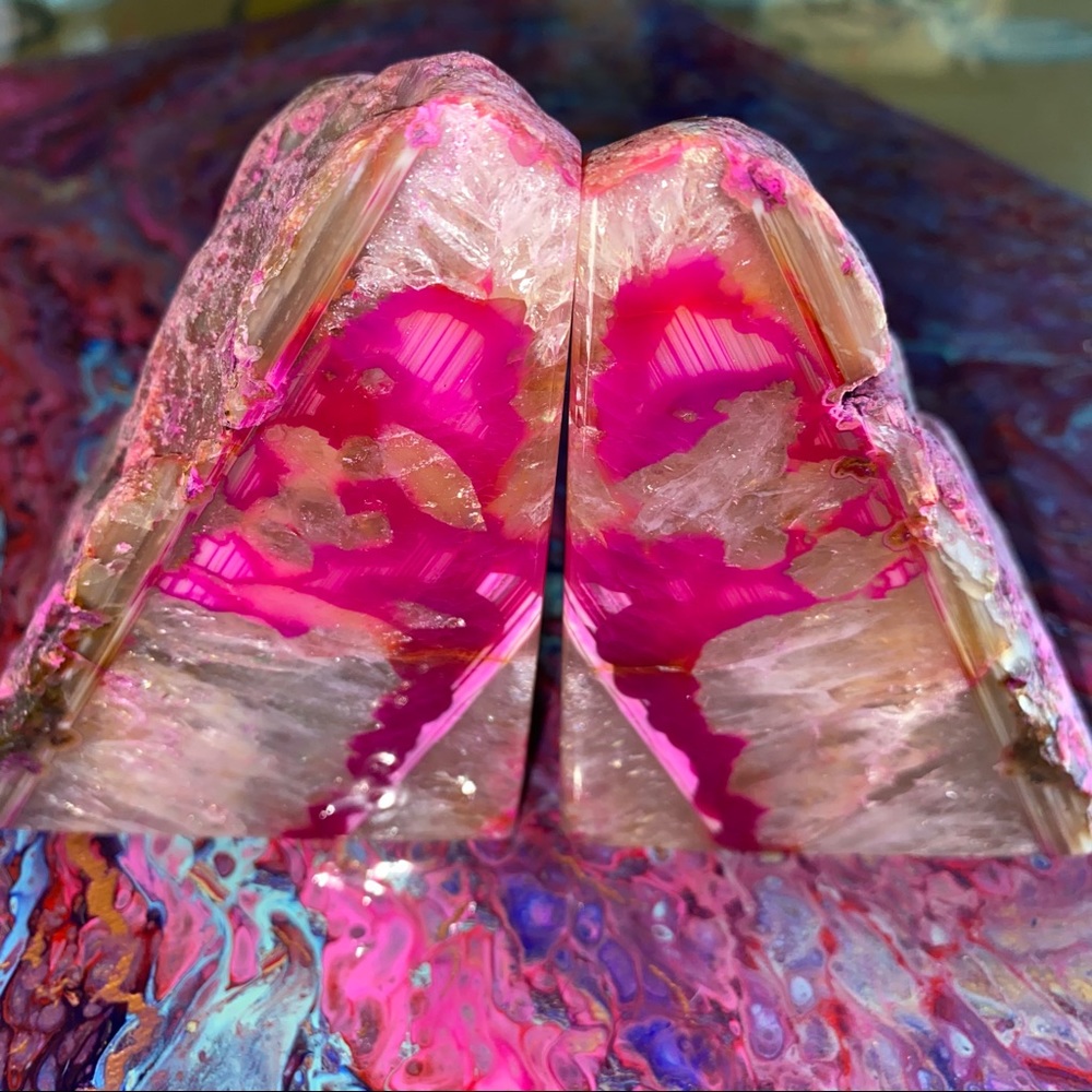 Dyed Hot Pink Agate Bookends